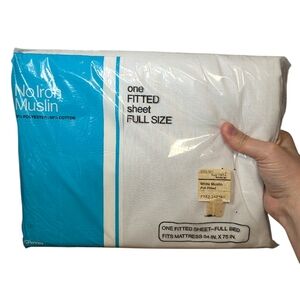 VTG 80's JCPenney Full Sized White No Iron Muslin Fitted Sheet New In Package